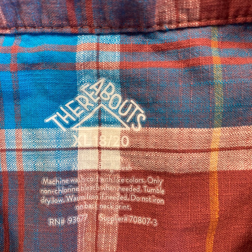 Thereabouts Button-Down Shirt Boys Extra Large Blue Maroon Plaid No Stretch - Picture 6 of 9